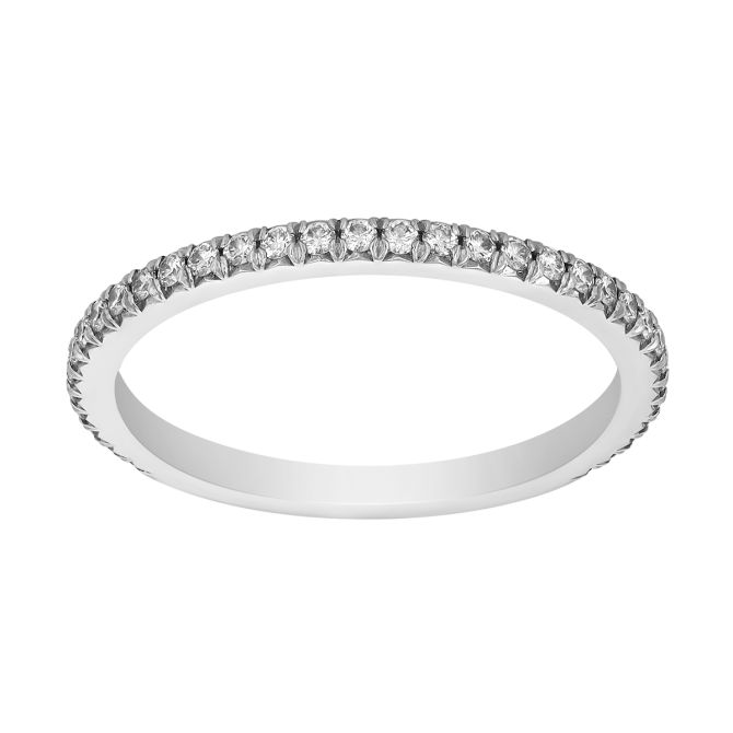 Slim French Pavé Diamond Wedding Band in 18K White Gold, 0.20 cttw