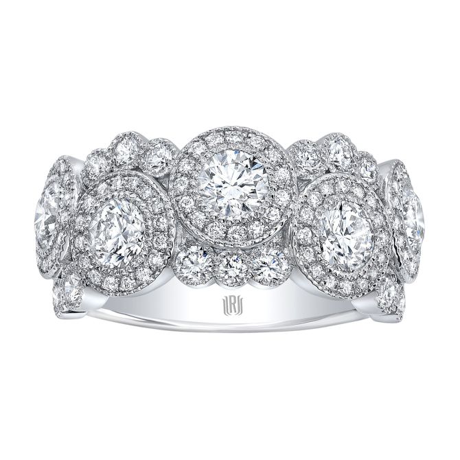 Rahaminov Round Diamond & Halo Cluster Wedding Band in White Gold