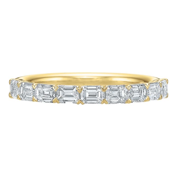 Emerald Cut Diamond 9 Stone East West Wedding Band in 18K Yellow Gold