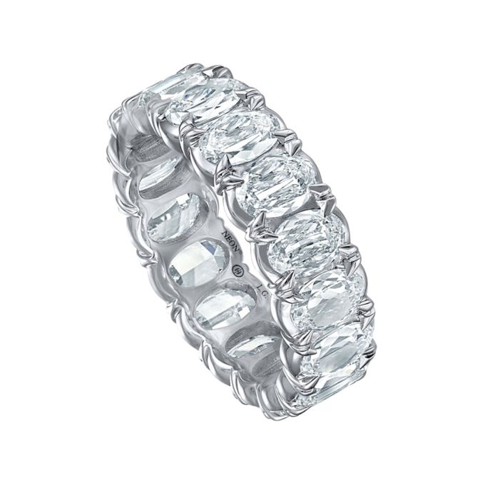 Christopher Designs L'Amour Crisscut Oval Diamond Eternity Wedding Band in White Gold