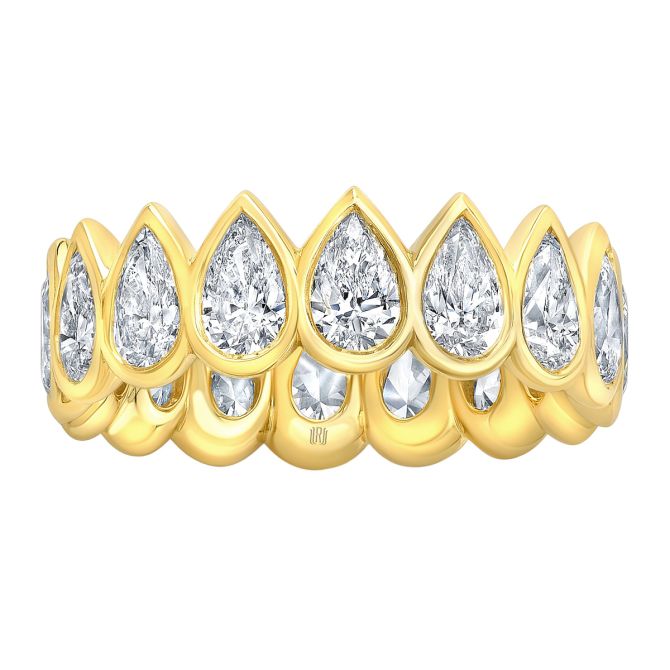 Rahaminov Bezel Set Pear Shape Diamond Eternity Wedding Band in Yellow Gold, 4.15 cttw