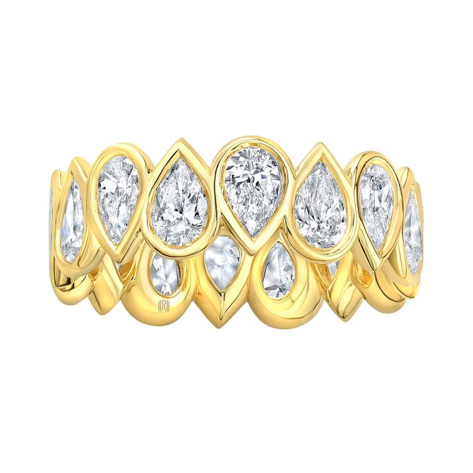 Rahaminov Bezel Set Pear Shape Diamond Up & Down Eternity Wedding Band in Yellow Gold