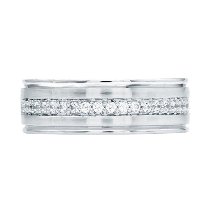 A. Jaffe Diamond Bead Bright & Grooved Wedding Band in 14K White Gold, Size 10.5