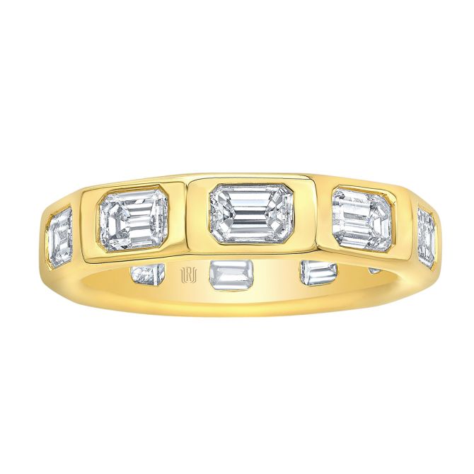 Rahaminov Flush Set Emerald Cut Diamond Eternity Wedding Band in Yellow Gold