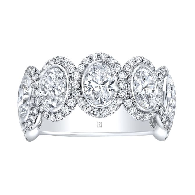 Rahaminov Oval Diamond & Halo Wedding Band in White Gold