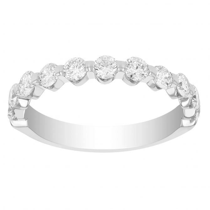 Round Diamond Gypsy Set Wedding Band in White Gold, 0.75 cttw