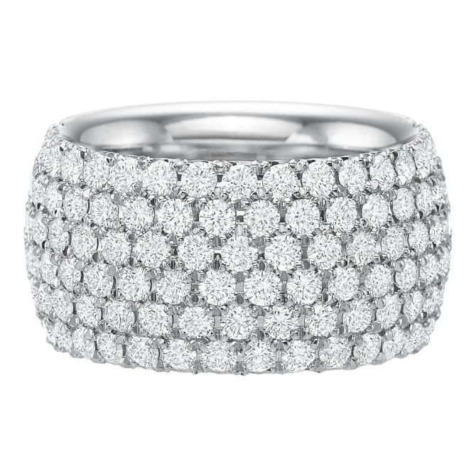 Diamond Pave 6 Row Half Round Wedding Band in 18K White Gold