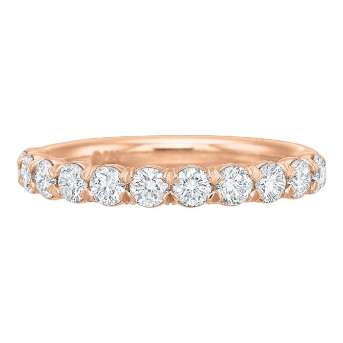 Diamond Silk Prong Wedding Band in Rose Gold, .76 cttw