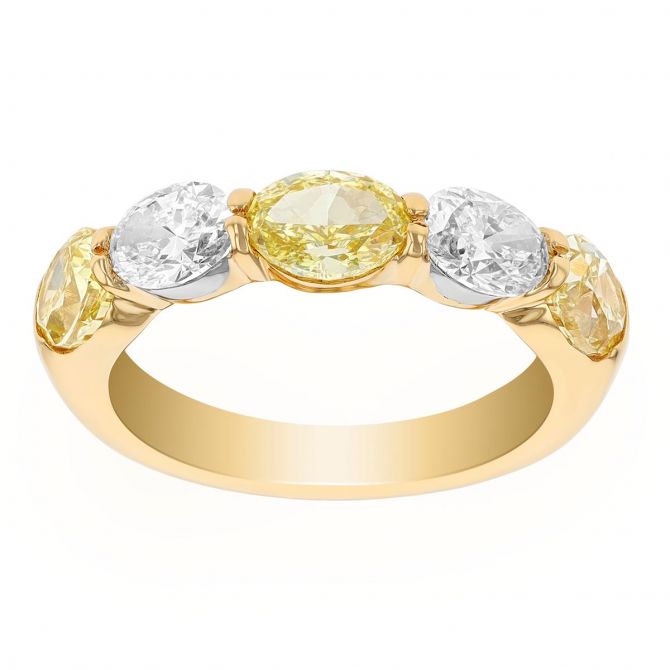 J.B. Star Fancy Yellow & White Oval Diamond Band in Yellow Gold