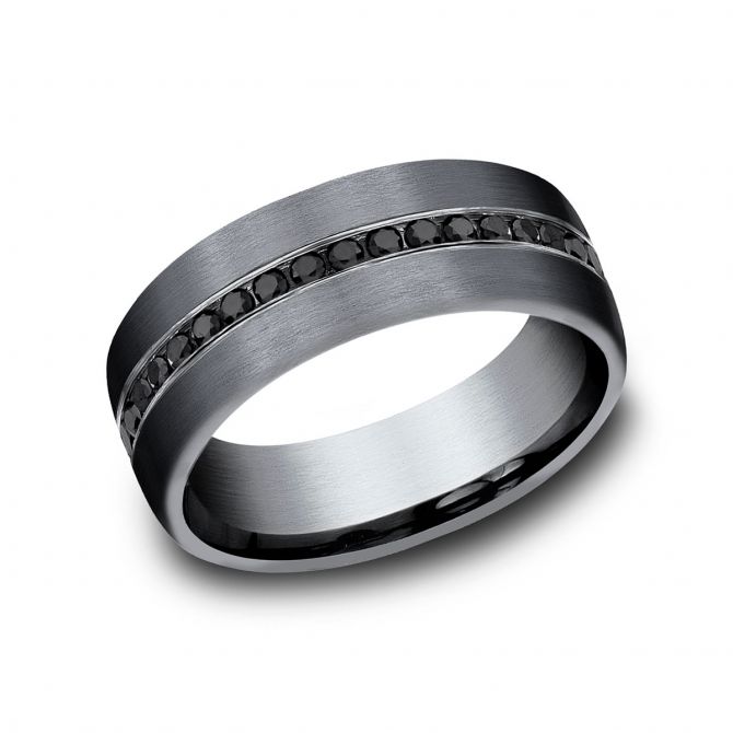 Benchmark Black Diamond & Dark Tantalum Satin Finish 7.5 mm Wedding Band, Size 10