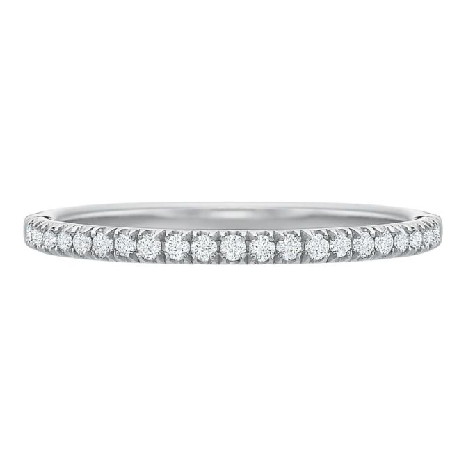 Diamond Scalloped Prong Wedding Band in 18K White Gold, .13 cttw