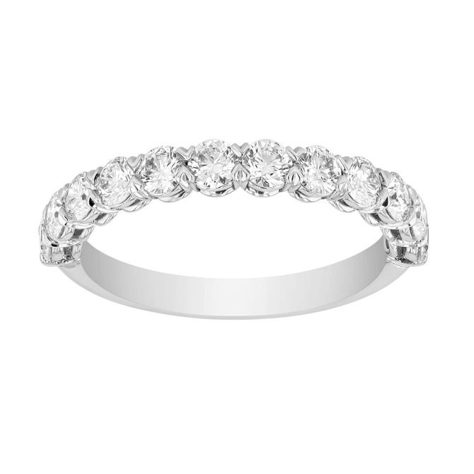 Round Diamond 12 Stone Silk Prong Wedding Band in 18K White Gold