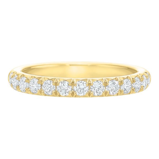 Diamond 13 Stone French Pave Wedding Band in 18K Yellow Gold