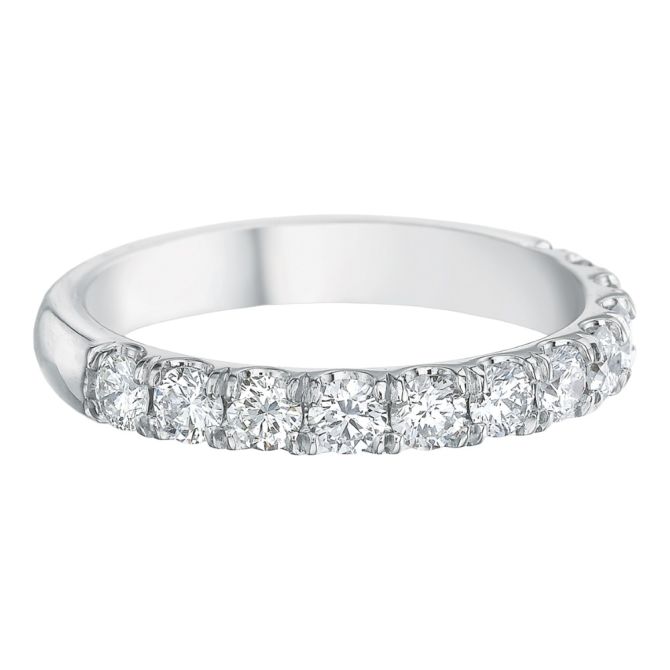 Diamond Scalloped Prong 11 Stone Wedding Band in 18K White Gold