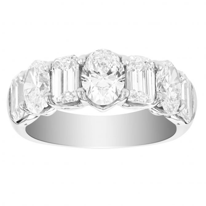 J.B. Star Oval & Emerald Cut Diamond Wedding Band in Platinum, 3.78 cttw