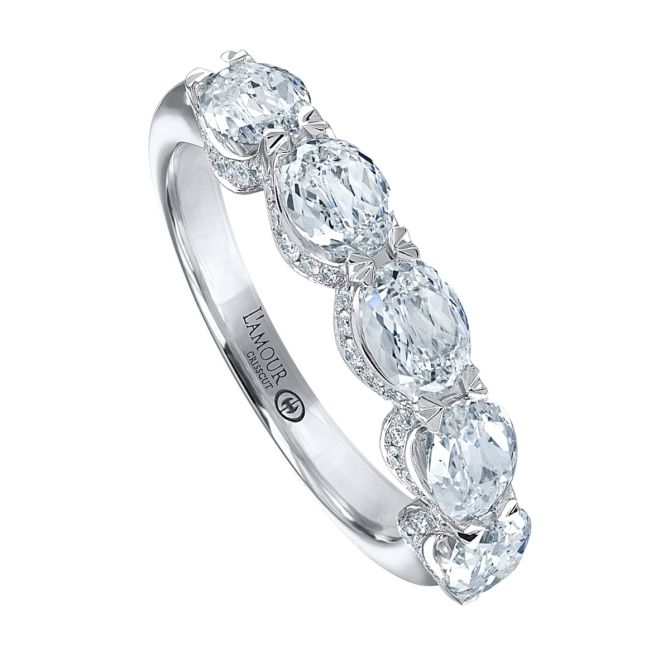 Christopher Designs L'Amour Crisscut Oval & Round Diamond Shared Prong Wedding Band in White Gold