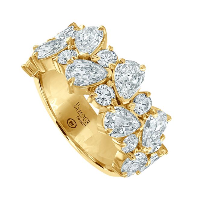 Christopher Designs L'Amour Crisscut Pear & Round Diamond Double Row Wedding Band in Yellow Gold