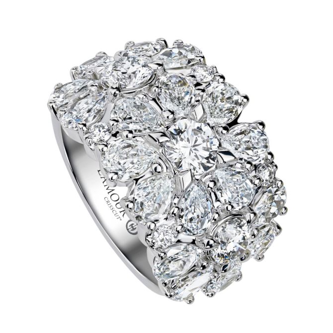 Christopher Designs L'Amour Crisscut Round & Pear Shape Diamond Cluster Wedding Band in White Gold