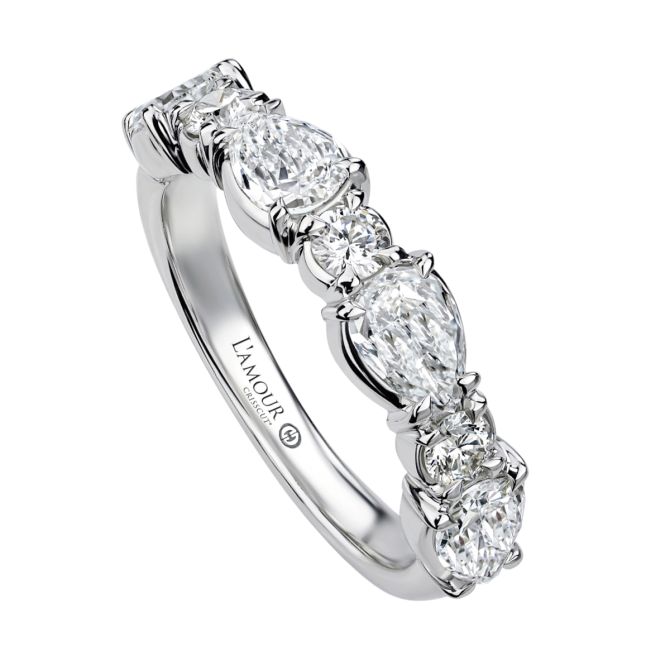 Christopher Designs L'Amour Crisscut Pear & Round Diamond Wedding Band in White Gold