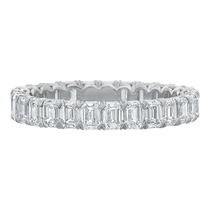 Emerald Cut Diamond Eternity Band in Platinum, 2.77 cttw, Size 6