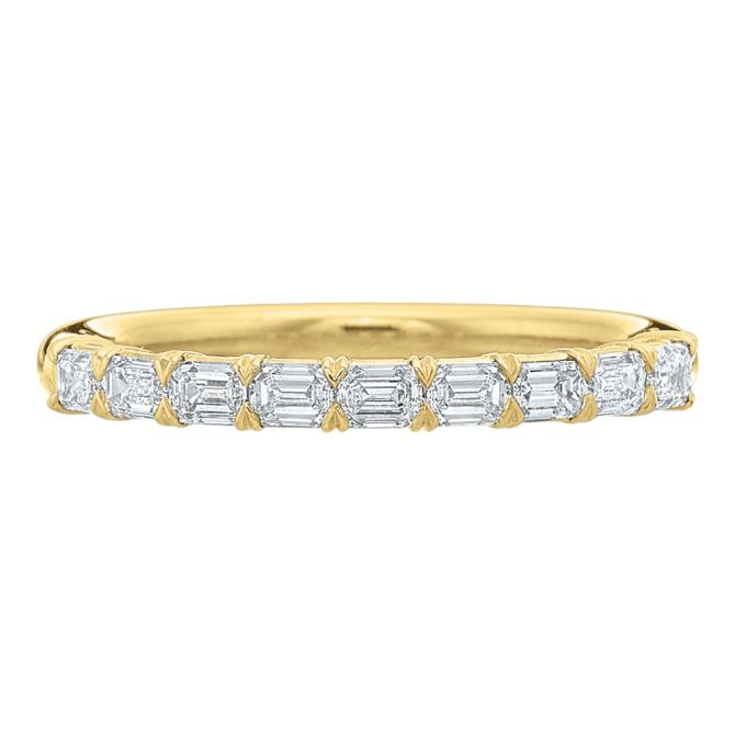 Emerald Cut Diamond East-West Half Round Wedding Band in 18K Yellow Gold, .45 cttw