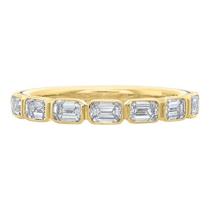 Emerald Cut Diamond East-West Bezel Set Wedding Band in 18K Yellow Gold