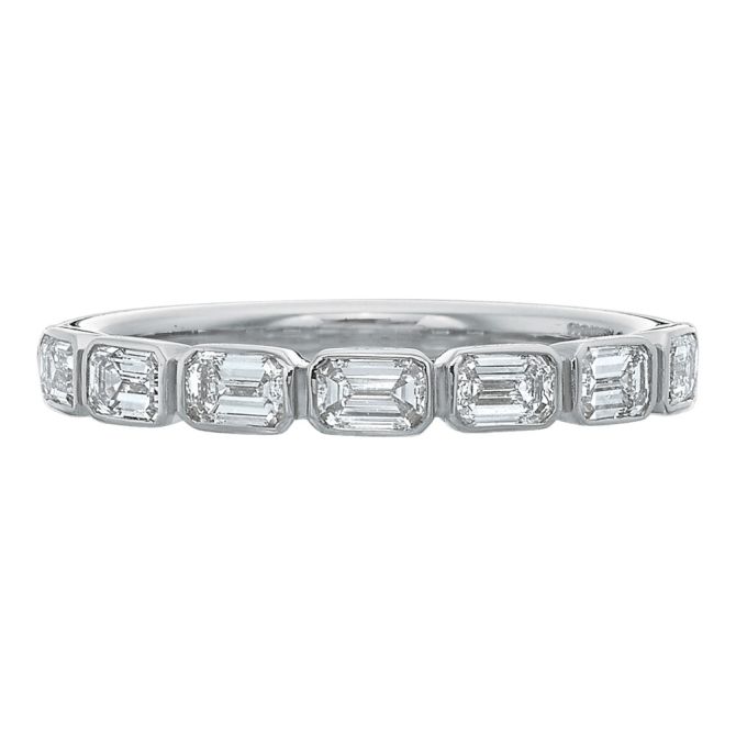 Emerald Cut Diamond East-West Bezel Set Wedding Band in Platinum