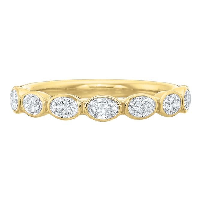 Oval 7 Diamond East-West Bezel Set Wedding Band in 18K Yellow Gold