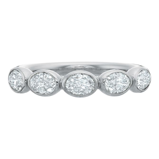 Oval 5 Diamond East-West Bezel Set Wedding Band in Platinum