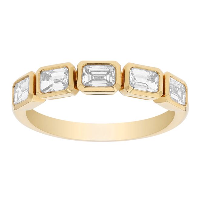 Emerald Cut Diamond 5 Stone Bezel Set Wedding Band in 18K Yellow Gold