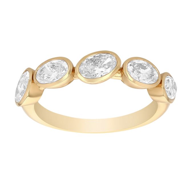 Oval Diamond 5 Stone Bezel Set Wedding Band in Yellow Gold