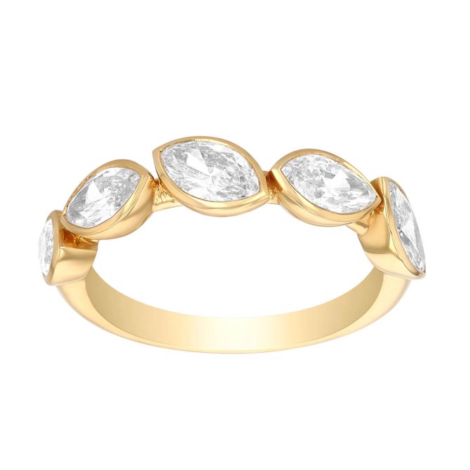 Marquise Diamond 5 Stone Bezel Set Wedding Band in Yellow Gold