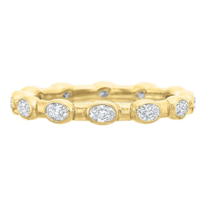 Oval Diamond Bezel & Bar Eternity Band in 18K Yellow Gold, .70 cttw, Size 6