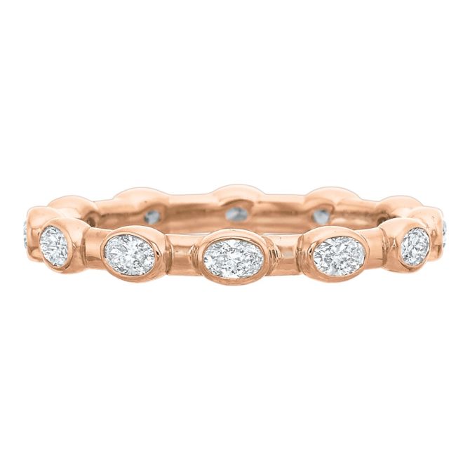 Oval Diamond Bezel & Bar Eternity Band in 18K Rose Gold, .65 cttw