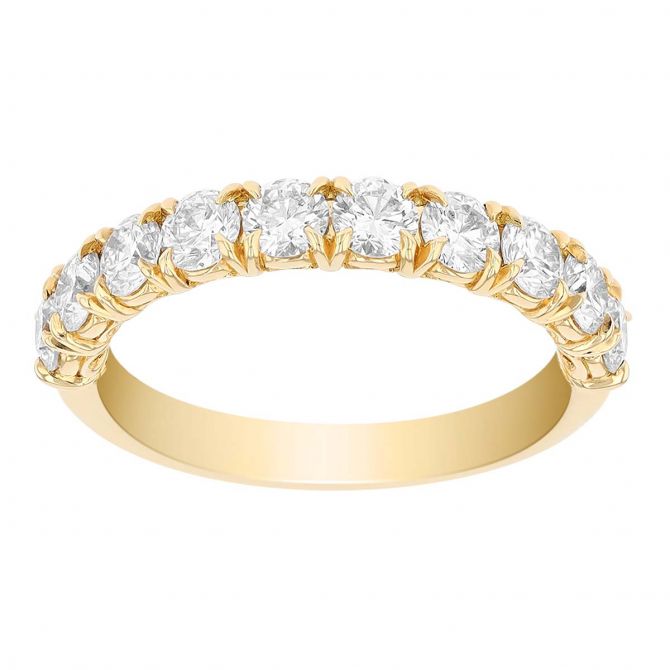 Diamond 10 Stone Wedding Band in 18K Yellow Gold, 1.24 cttw