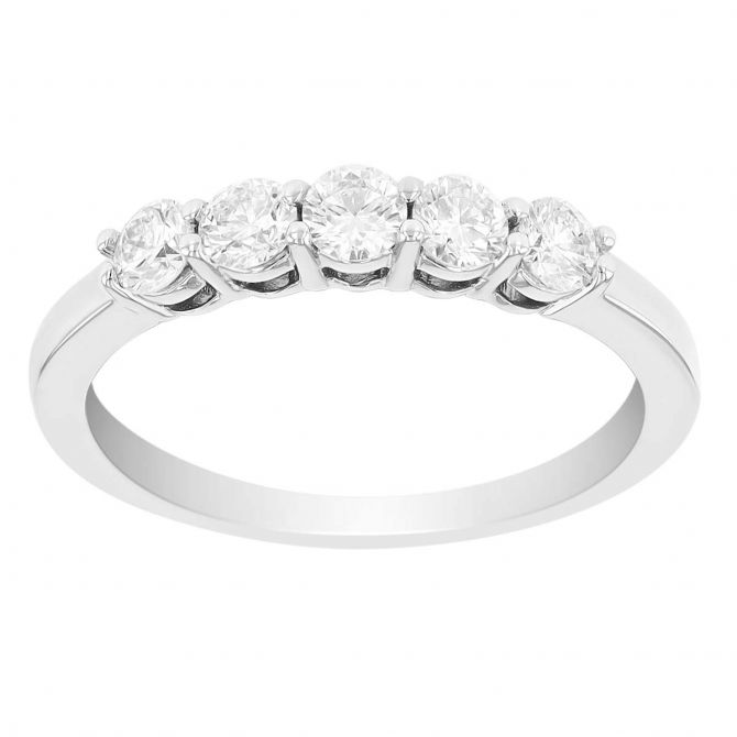 Diamond 5 Stone Shared Prong Wedding Band in 14K White Gold