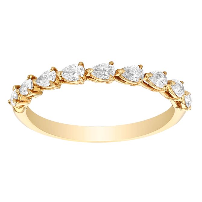 Pear Diamond 9 Stone Three Prong Wedding Band in Yellow Gold