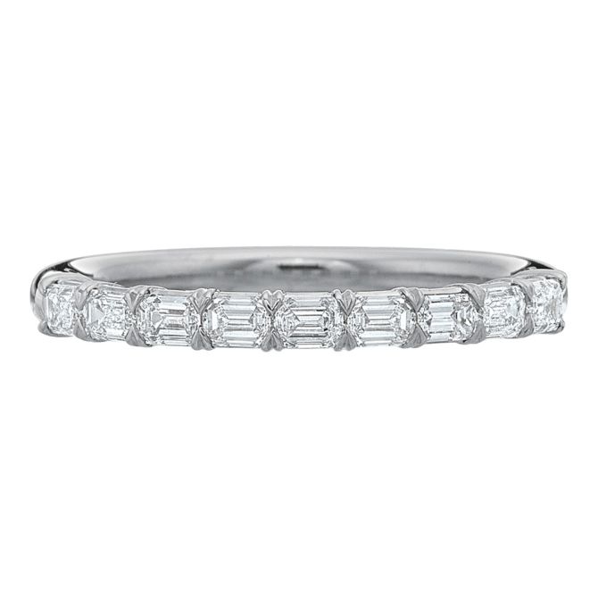 Emerald Cut Diamond 9 Stone East West Wedding Band in Platinum