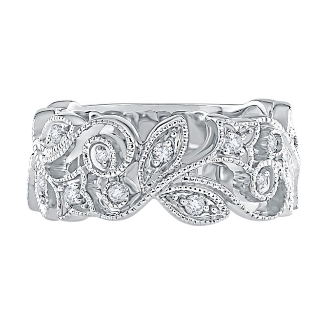 A. Jaffe Vintage Inspired Filigree Diamond Wedding Band in 14K White Gold