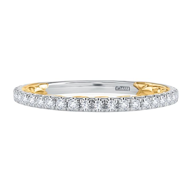 A. Jaffe Classic Diamond Pave Two Tone Wedding Band in 18K Gold