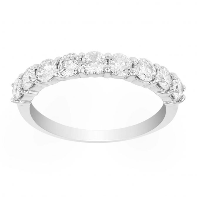 Diamond 9 Stone Wedding Band in 14K White Gold, 1 cttw