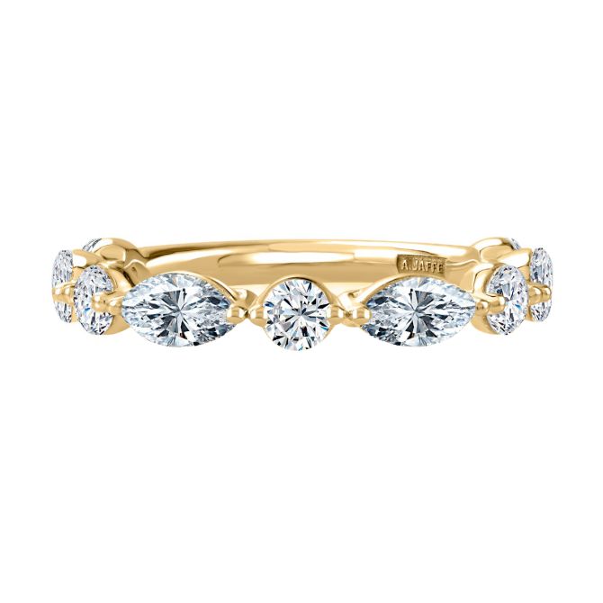 A. Jaffe Delicate Diamond Alternating Marquise & Round Wedding Band in 18K Yellow Gold