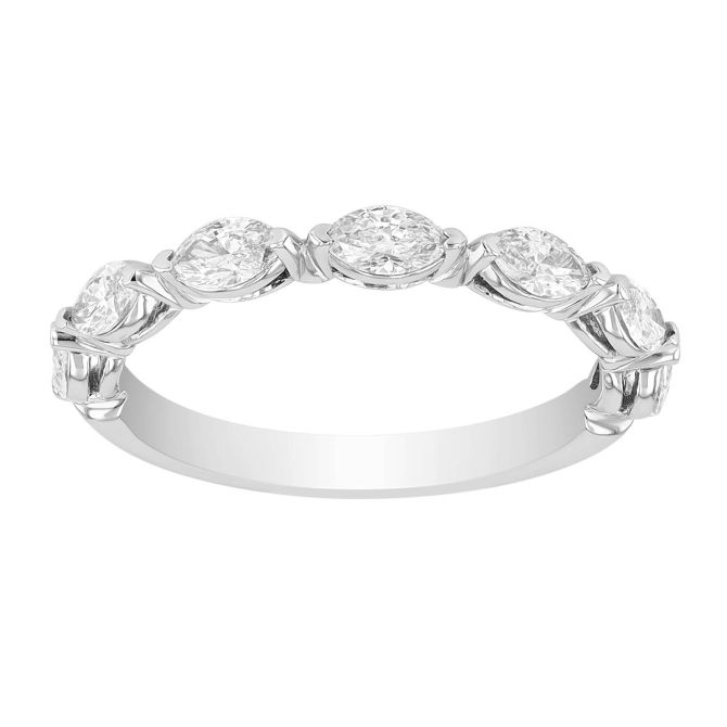 Marquise Diamond 7 Stone Silk Prong Wedding Band in White Gold