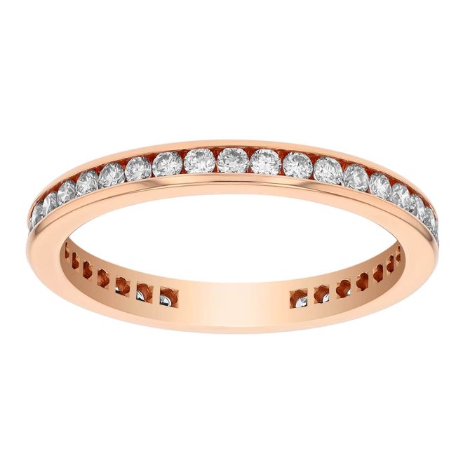 Fancy Pink Diamond Channel Set Eternity Band in 18K Rose Gold, Size 6.5