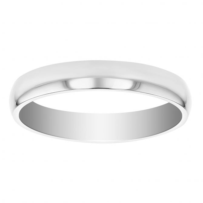 Platinum Comfort Fit Low Dome 3 mm Wedding Band, Size 6