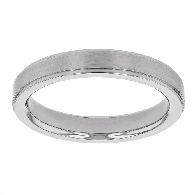 Platinum Satin 3 mm Wedding Band with Step Edge, Size 5