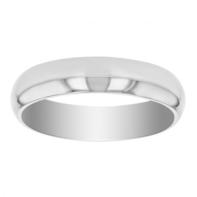 White Gold 4mm Low Dome Comfort Fit Wedding Band, Size 6