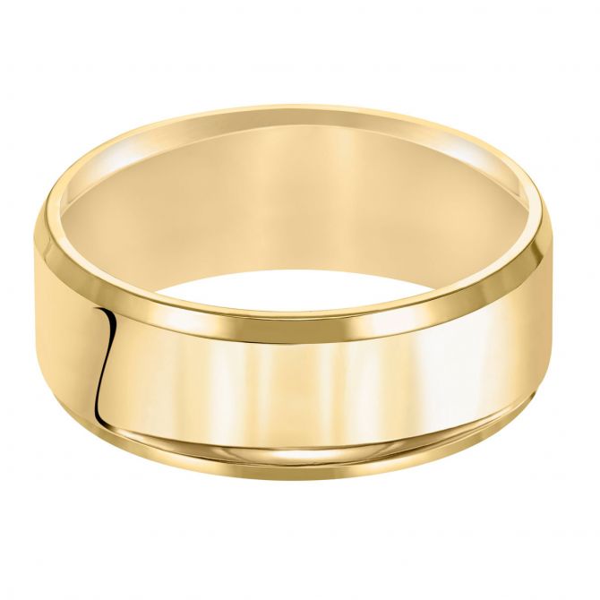 8 mm Flat Wedding Band with Beveled Edge in Yellow Gold, 5.75