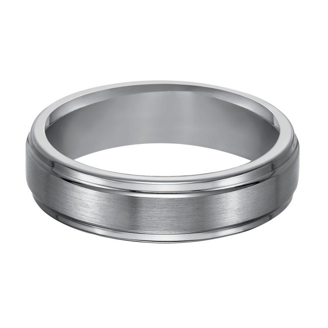 Tungsten 6 mm Comfort Fit Wedding Band with Brushed Center & Polished Edge, Size 8.5