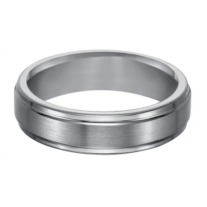 Tungsten 6 mm Comfort Fit Wedding Band with Brushed Center & Polished Edge, Size 8